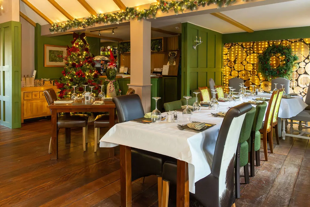 Dining room decorated for Christmas at The Old Red Lion
